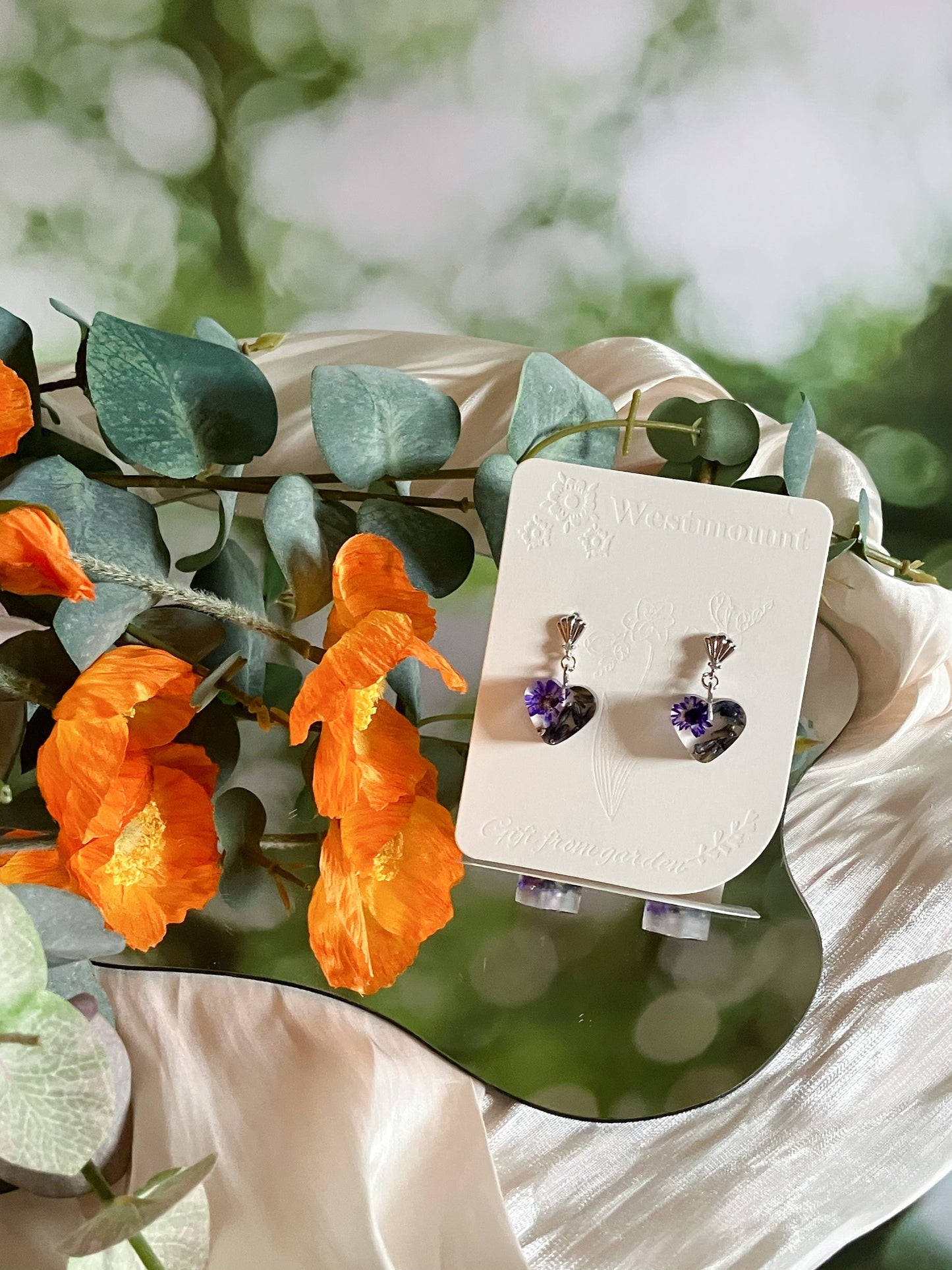 Purple flower small heart Earrings-Gift From Gardens 005
