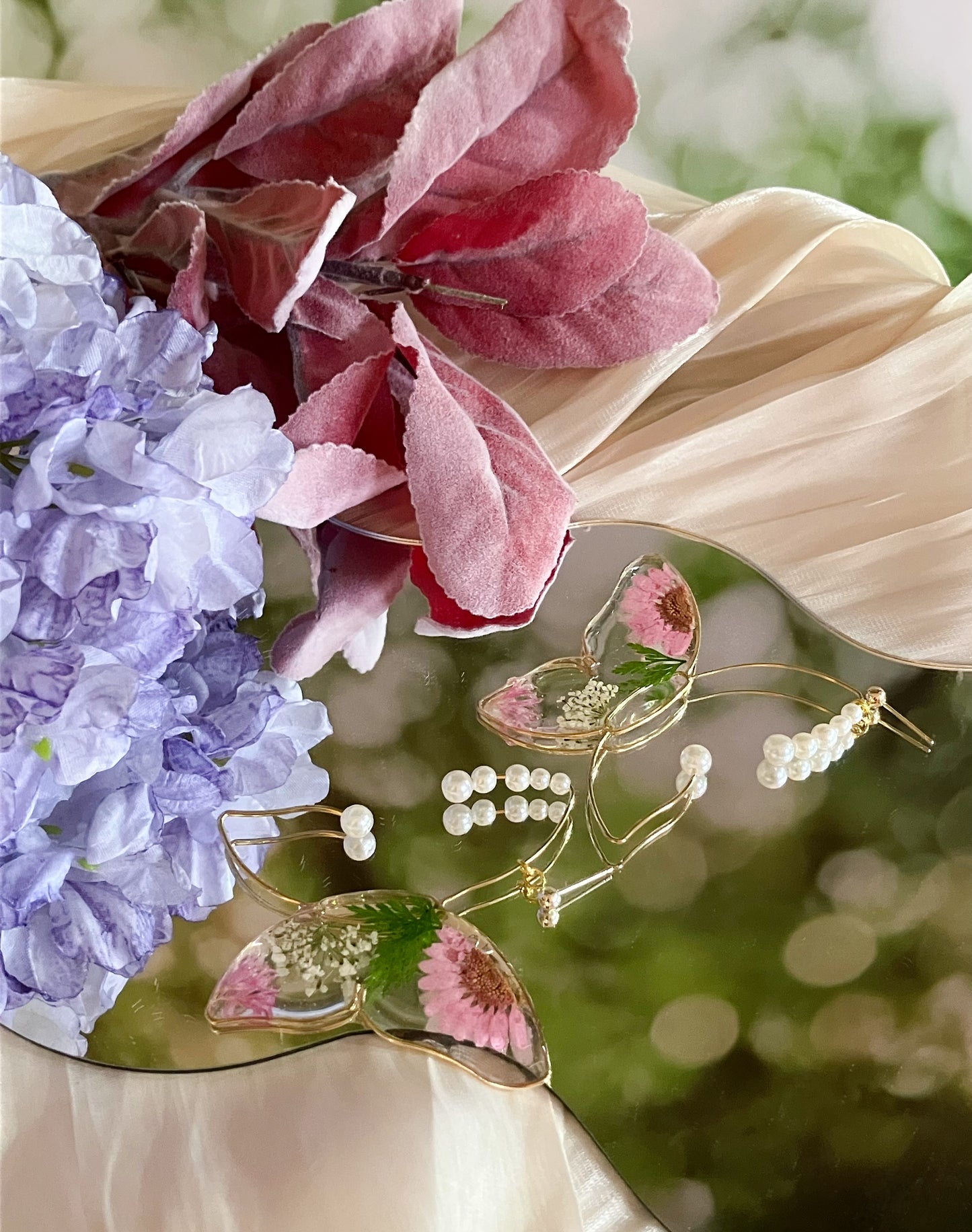Butterfly earrings with pink flower-Gift From Gardens 101