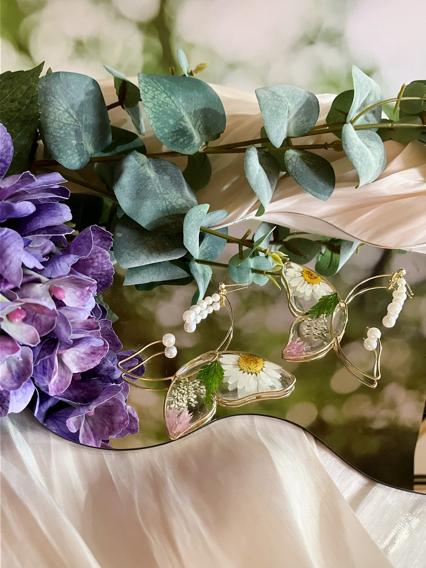 Butterfly earrings with white flower-Gift From Gardens 102
