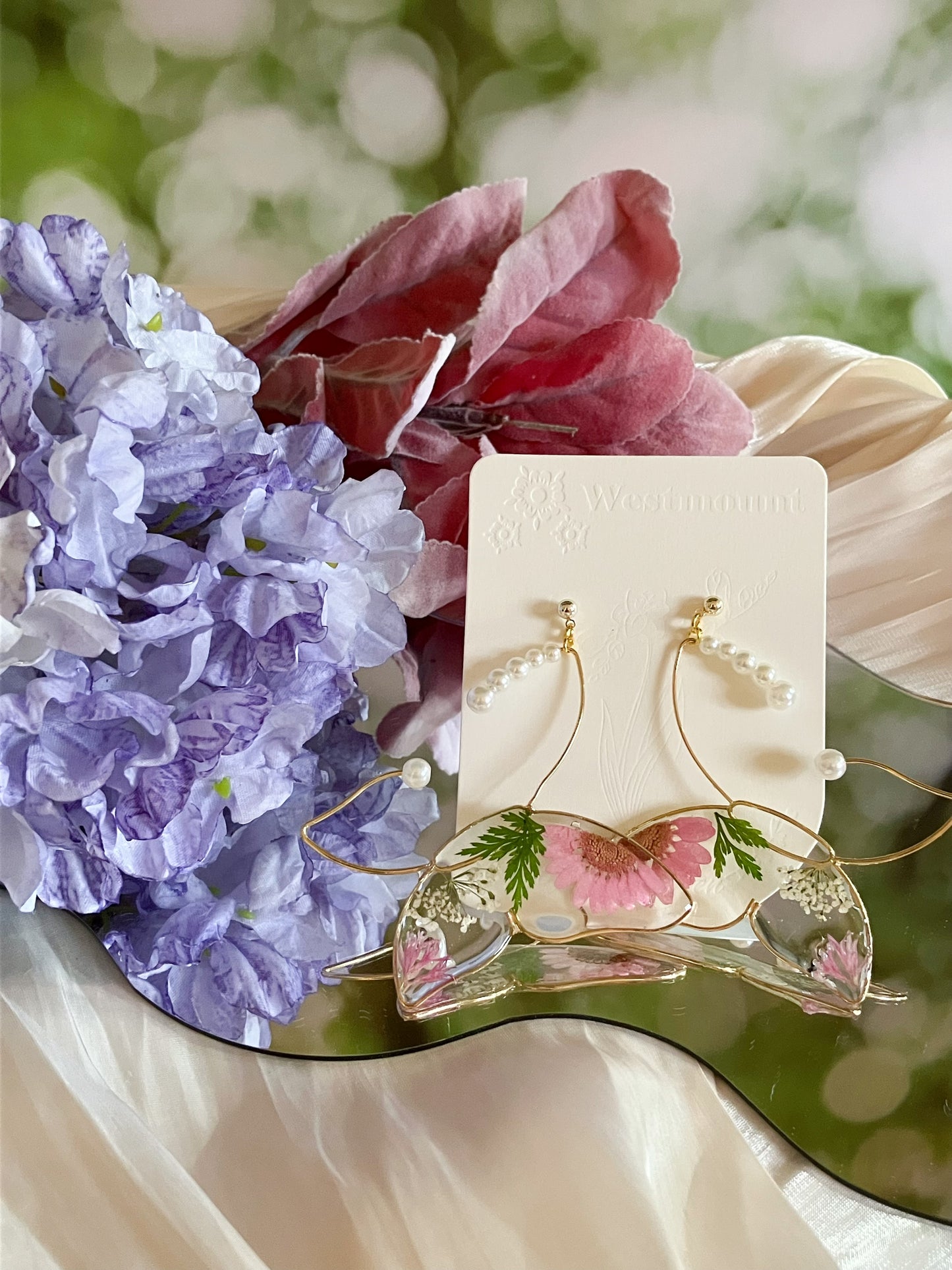 Butterfly earrings with pink flower-Gift From Gardens 101