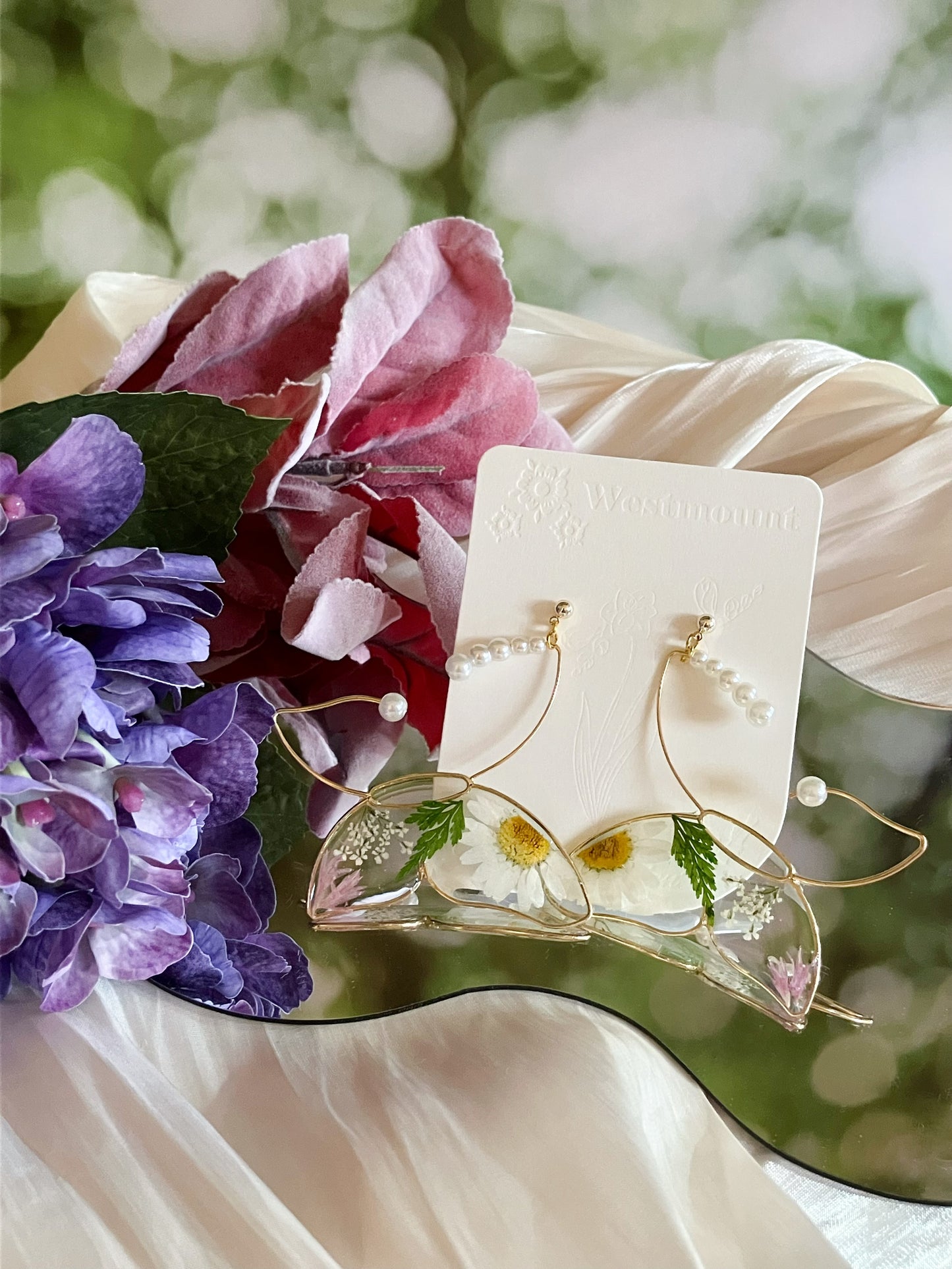 Butterfly earrings with white flower-Gift From Gardens 102