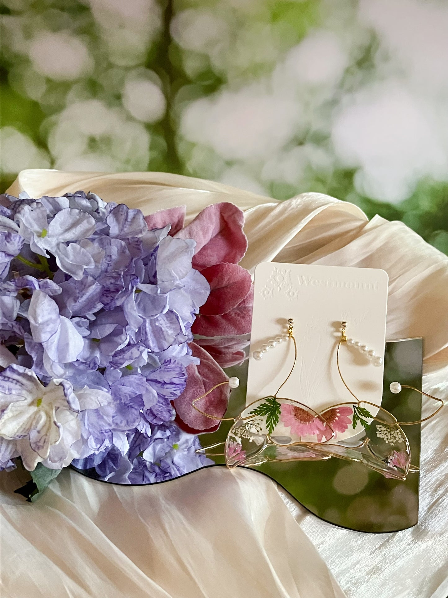 Butterfly earrings with pink flower-Gift From Gardens 101