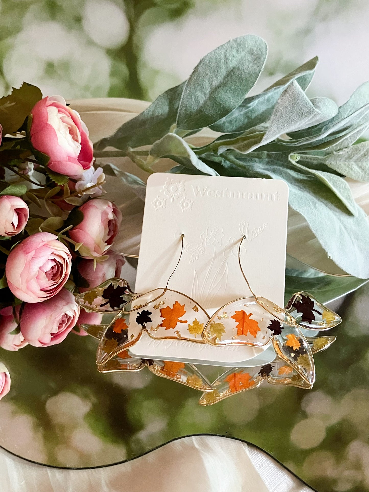 Butterfly earrings with maple leaf -Gift From Gardens 105