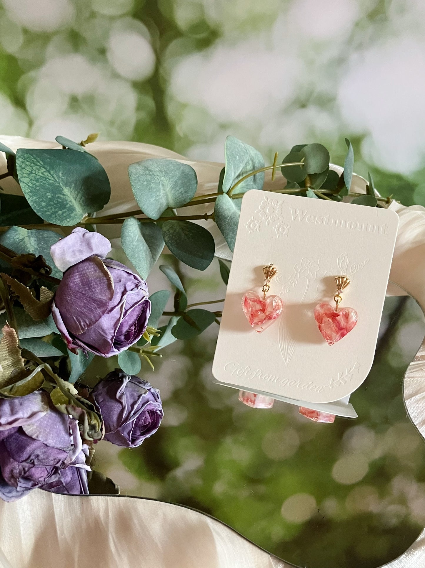 Pink flower heart Earrings-Gift From Gardens 007