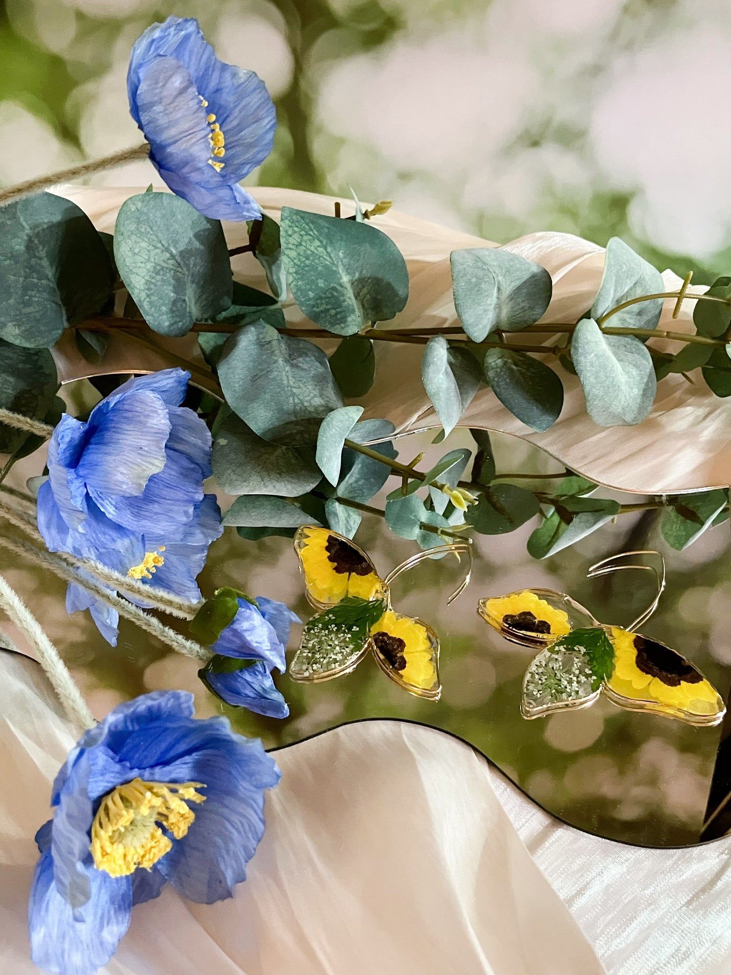 Butterfly earrings with yellow flower-Gift From Gardens 103