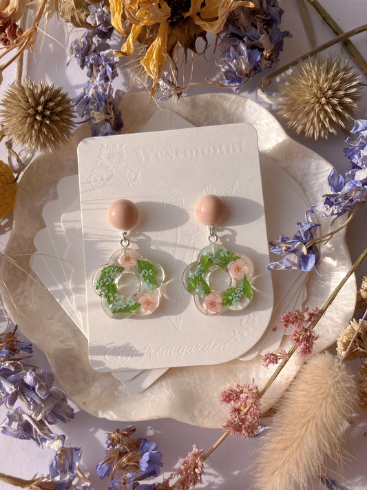 Pink green flower hoop Earrings-Gift From Gardens 010