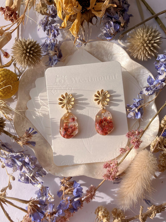 Red Prink Real Flowers Earrings-Gift from gardens 001