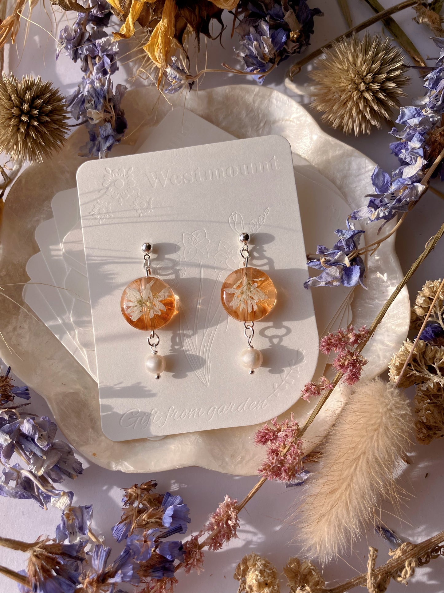 White flower freshwater pearl Earrings-Gift From Gardens 012