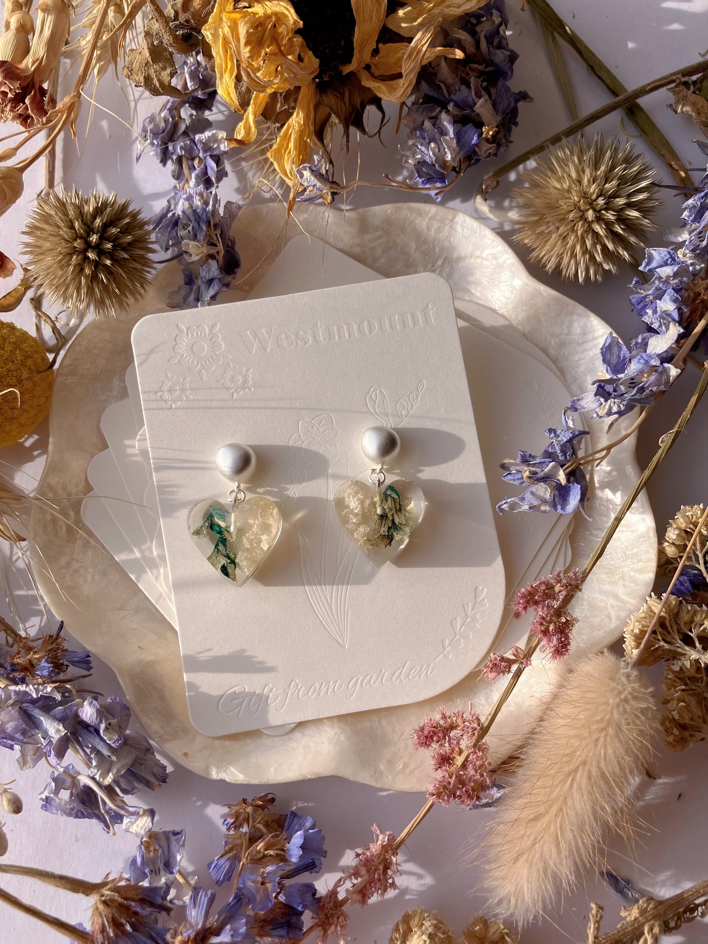 Green white forest heart Earrings-Gift From Gardens 020