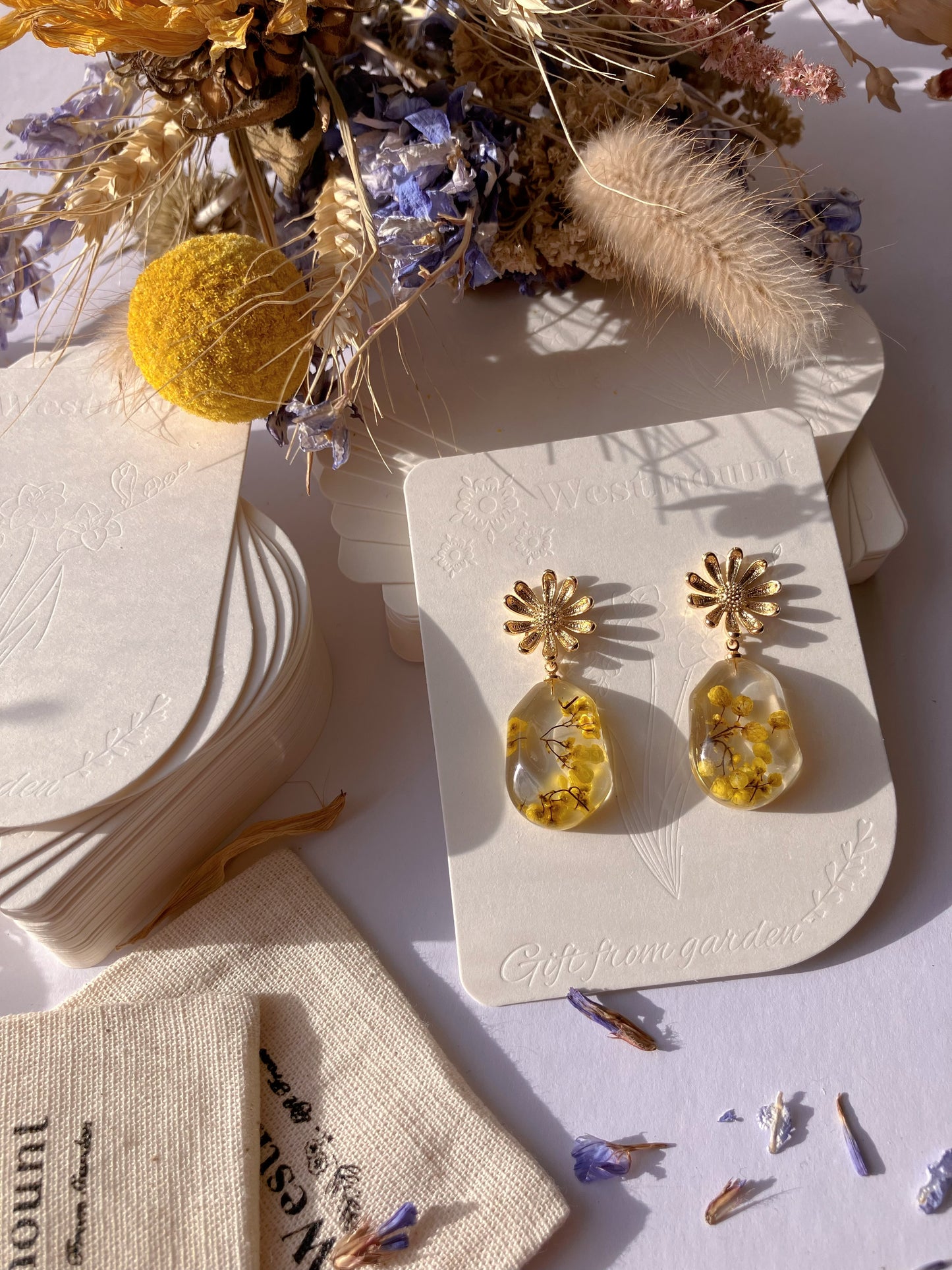 Yellow Real Flowers Earrings-Gift from gardens 003