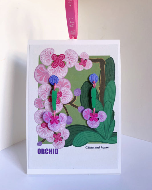 orchid- Handmade Illustration earrings