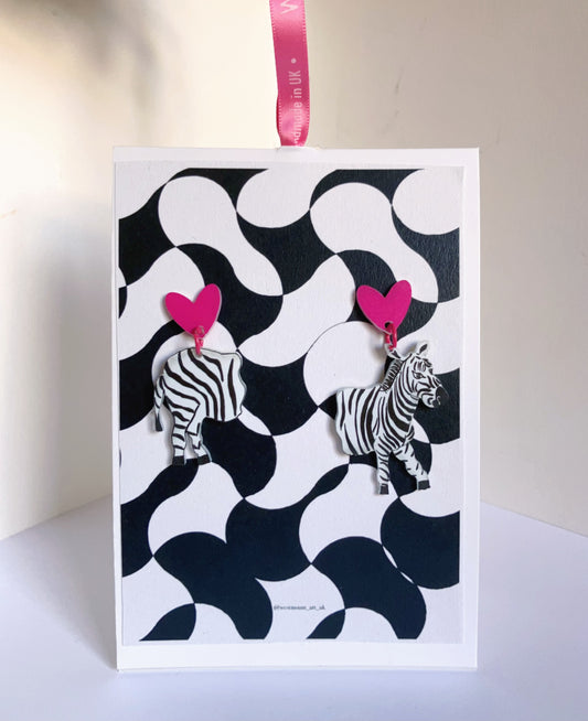 Half and Half Zebra- handmade earrings